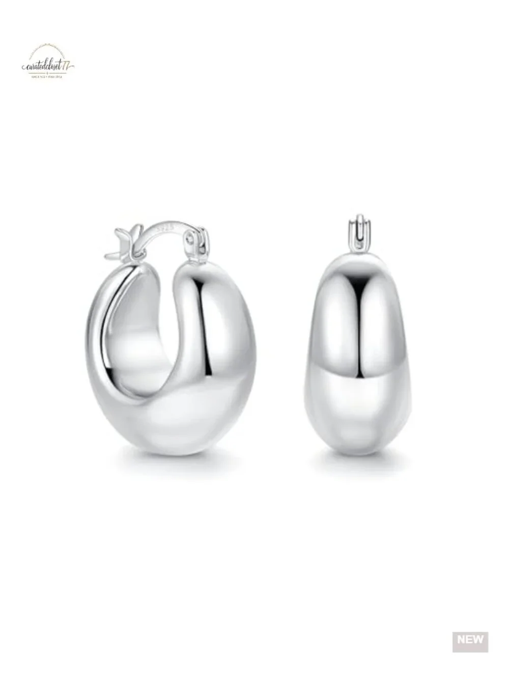 925 Sterling Silver Chunky Hoop Earrings Hypoallergenic Lightweight 22mm 26mm